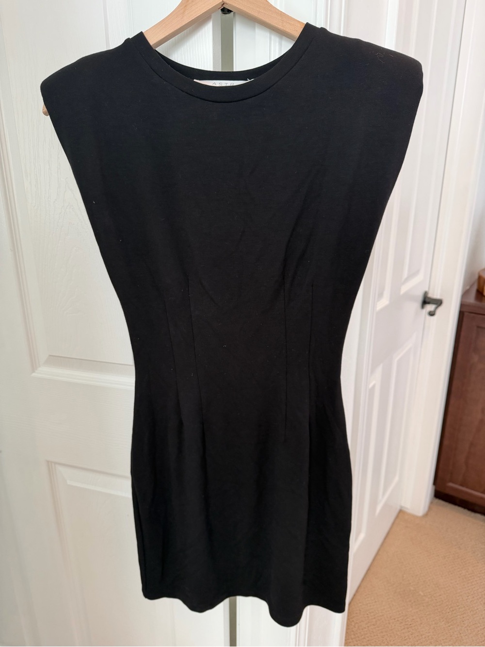 Astr Black Padded-Shoulder Mini Dress